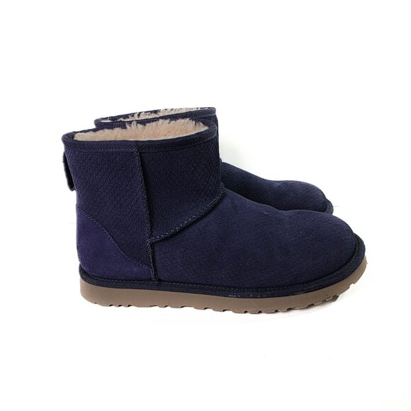 UGG Shoes - UGG  Boots Classic Mini Exotic Scales 9 Dark Purple Shearling Suede Winter Cozy